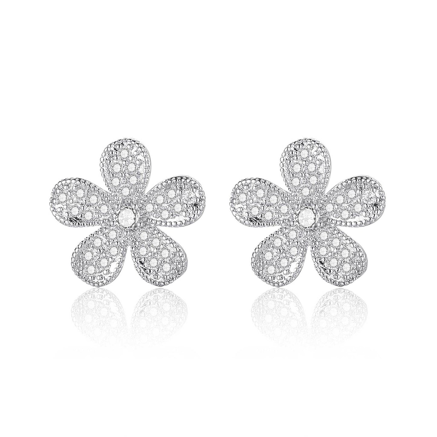 Copper inlaid 5A zircon flower stud earrings