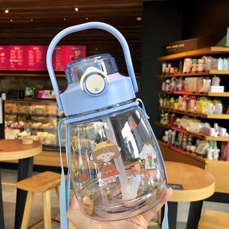 Summer Extra Large Capacity Plastic Bottle with Straw
