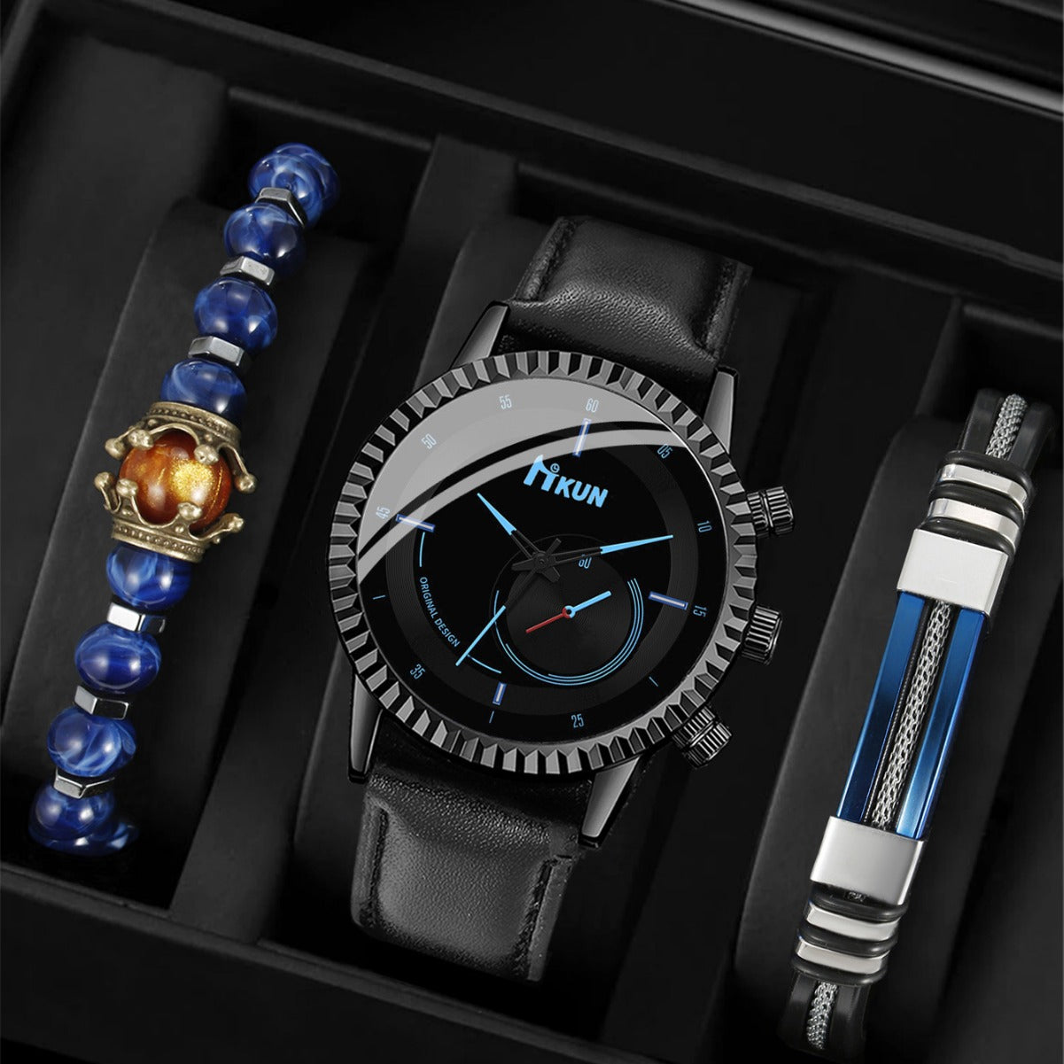 Men's Quartz Watch Air Beaded Bracelet Set