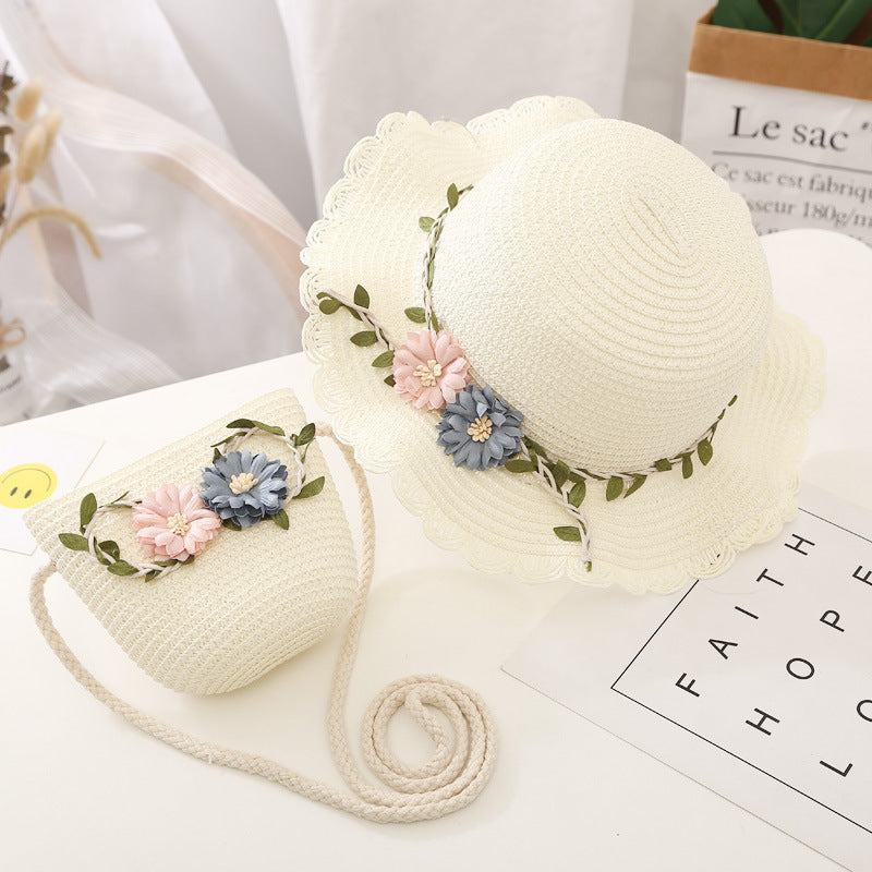 Conjunto de sombrero para el sol para niñas, nuevo bolso de paja de verano, princesa UV para bebés