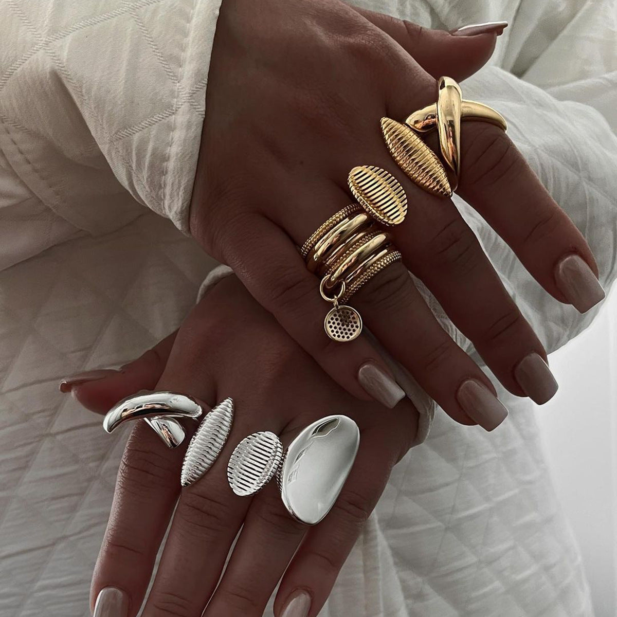 18k gold stainless steel ribbed ring