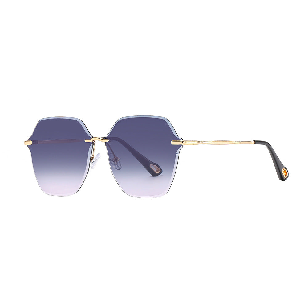 Gafas de sol vintage sin montura con borde cortado, gafas de sol de moda con degradado de metal para mujer
