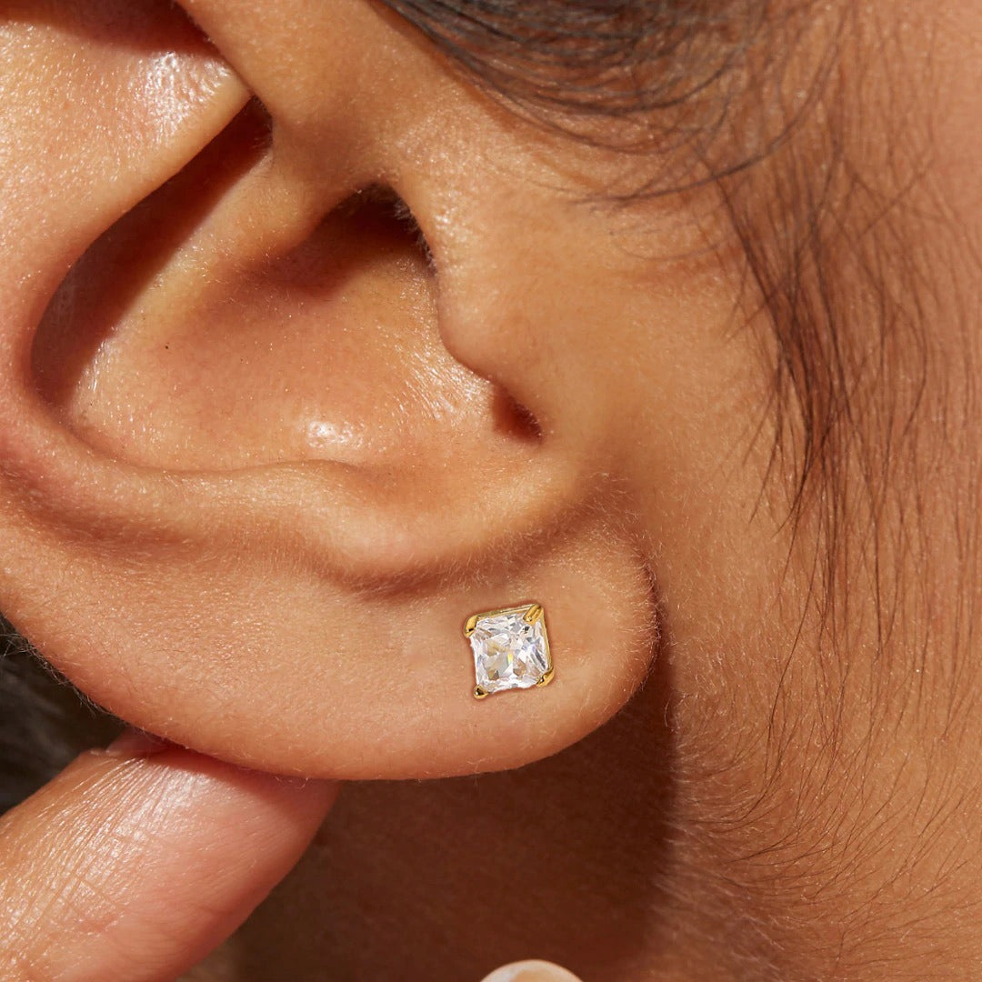 Pendientes cuadrados de circonitas blanco/rosa/verde té