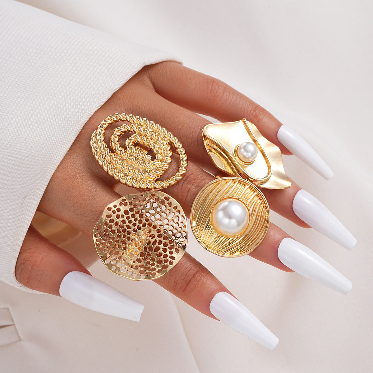 4-Piece Irregular Flower Ring Set
