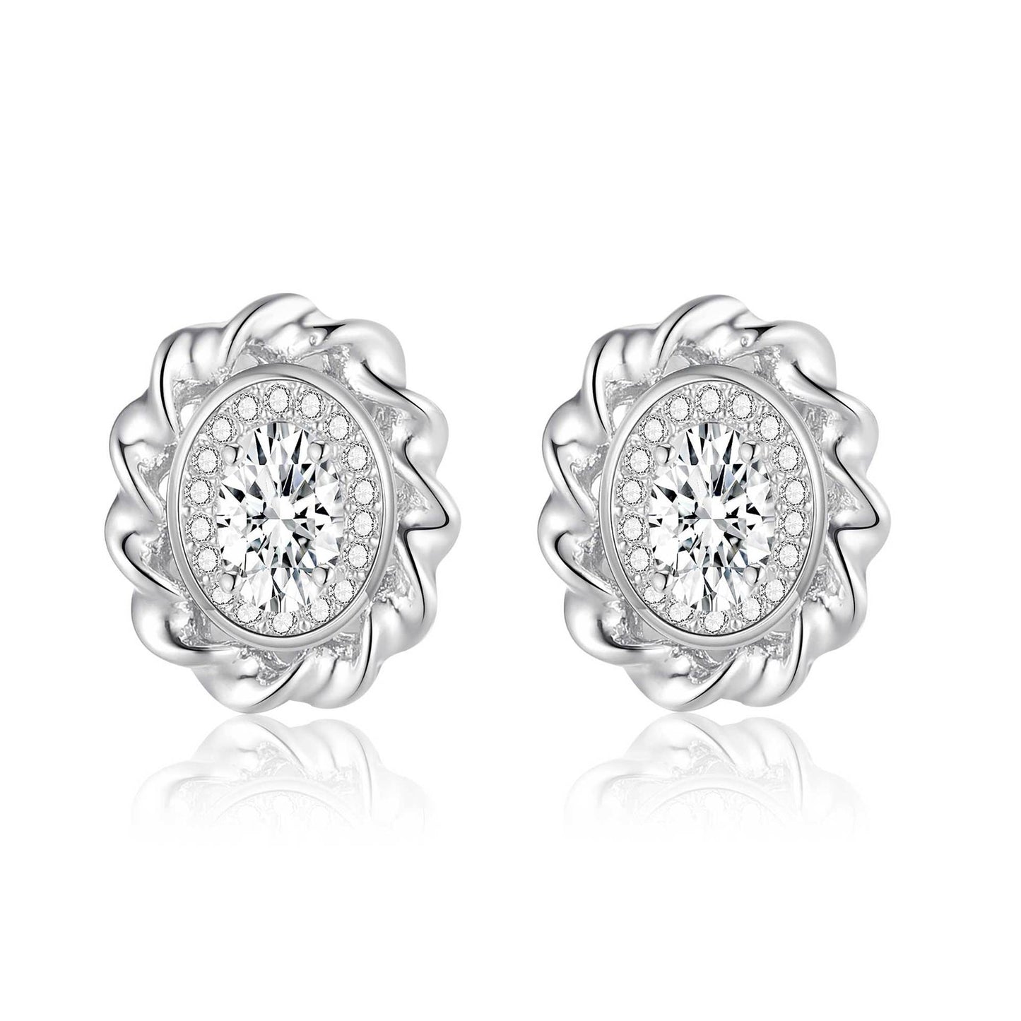 Copper inlaid 5A zircon elated stud earrings