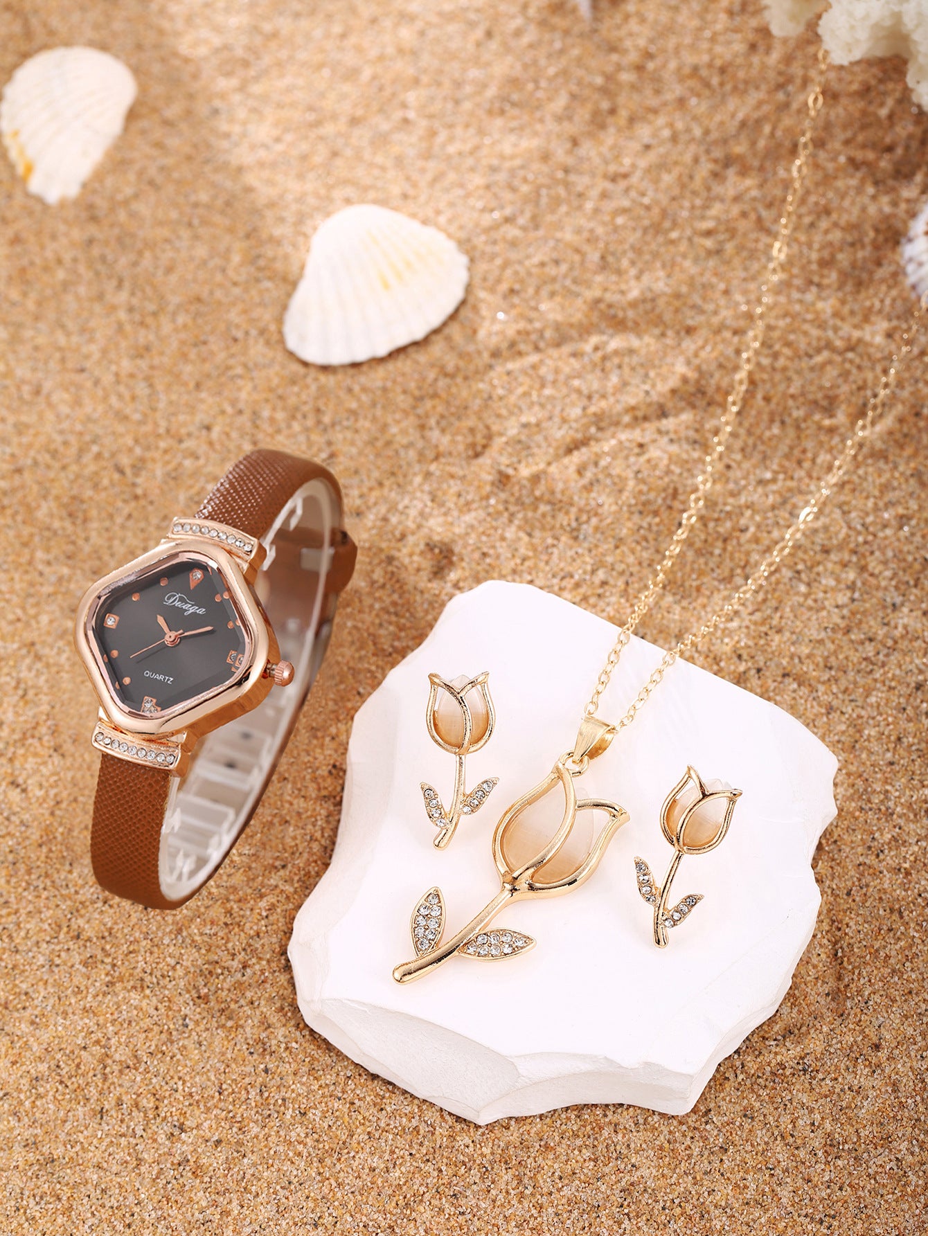 Watch Pearl Bracelet Tulip Star Moon Jewelry Set