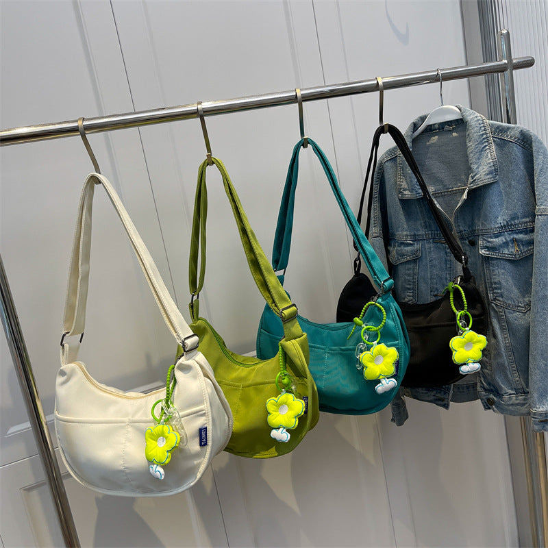 Solid color canvas small yellow flower messenger bag