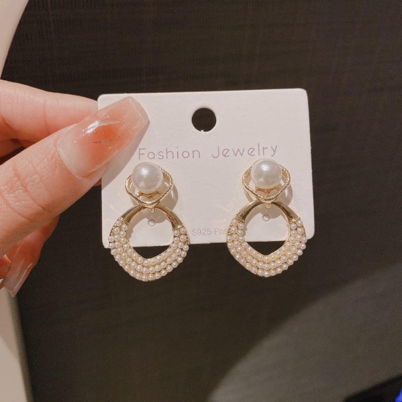 Pendientes de plata S925 con forma de rombo y perla