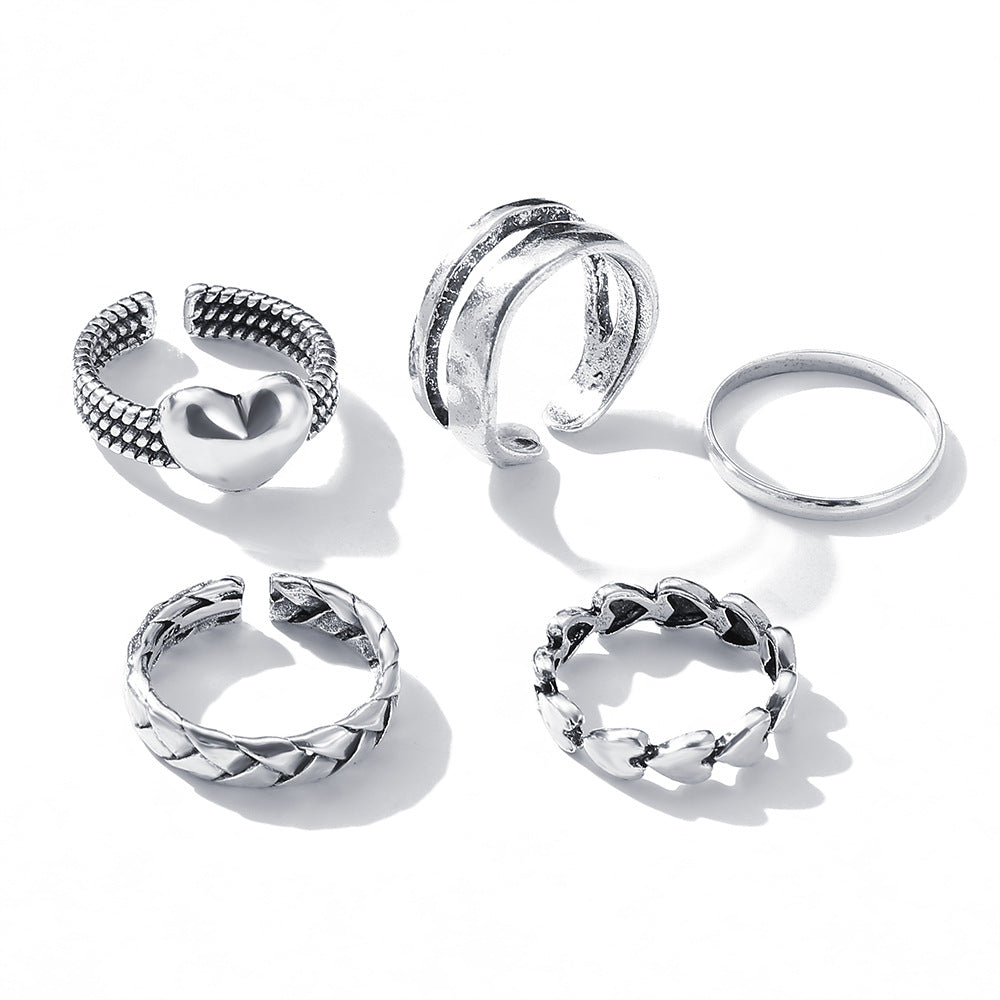 5-Piece Metal Love Ring Set