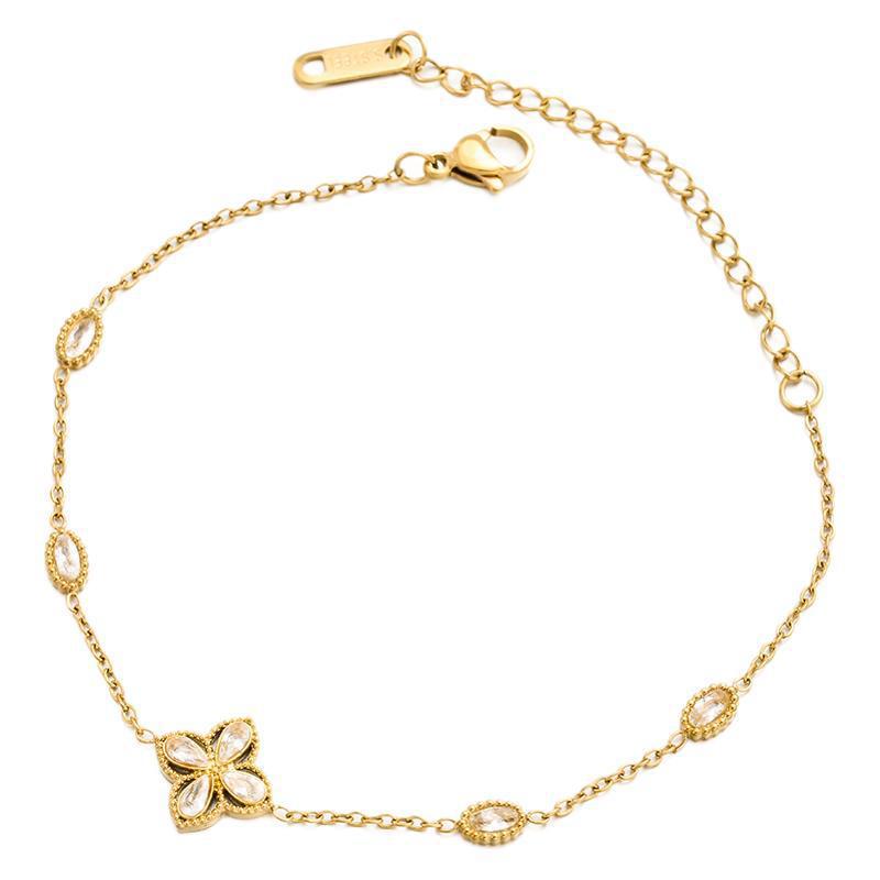 White Diamond Four-Leaf Clover Bracelet — Women's Light Luxury