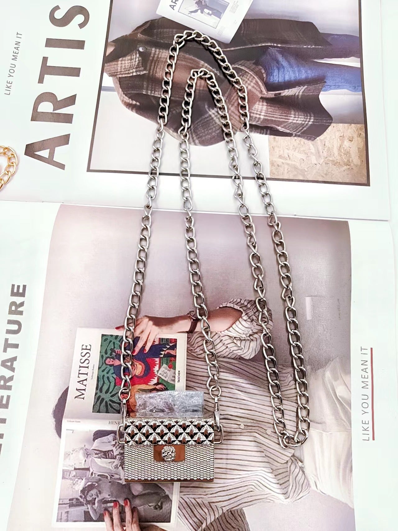 Pearl chain messenger bag waist chain