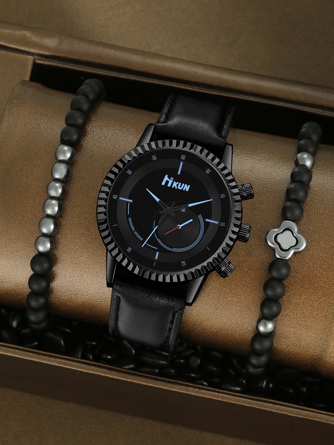 Men's Quartz Watch Air Beaded Bracelet Set