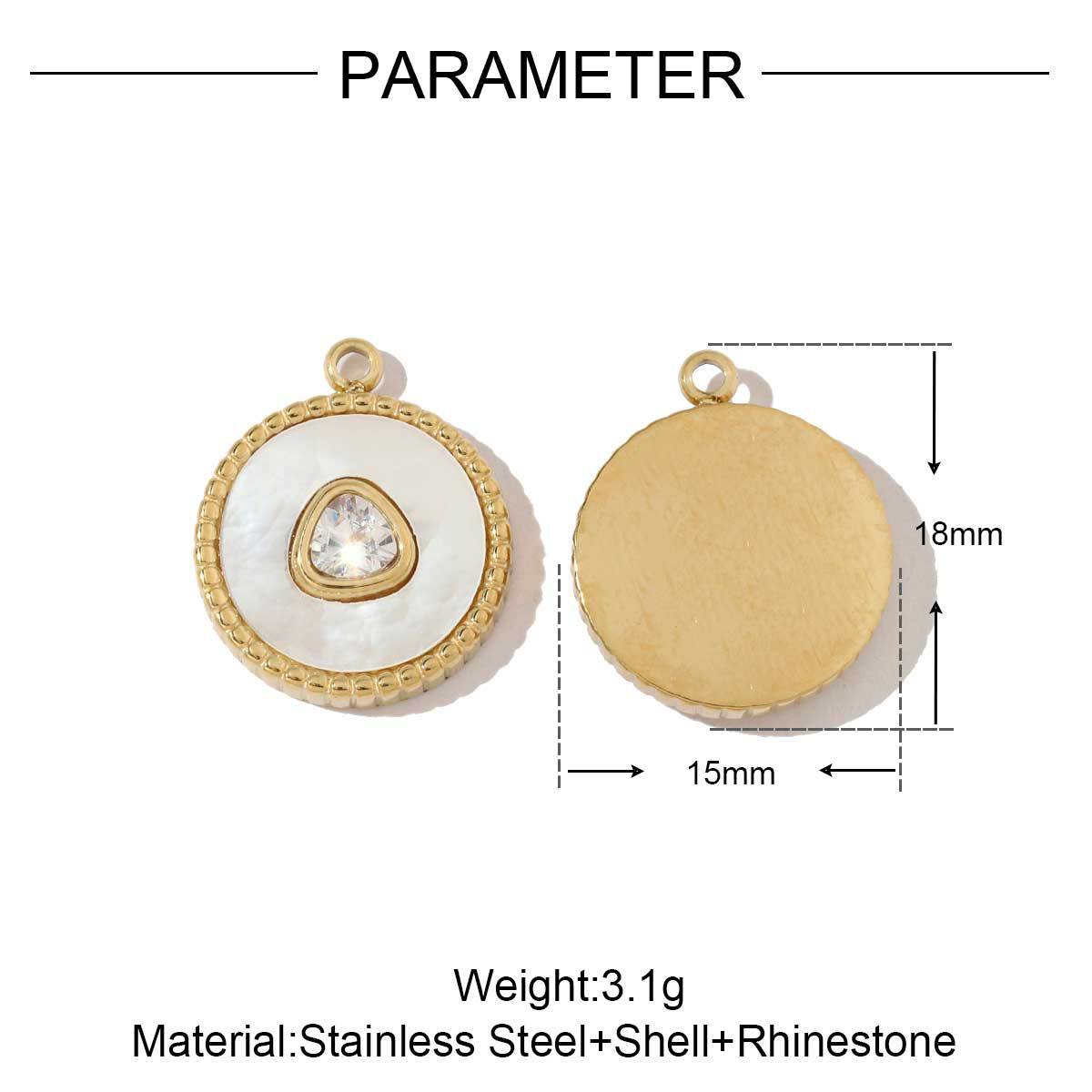 Colgante de collar de acero y titanio con circonitas y conchas