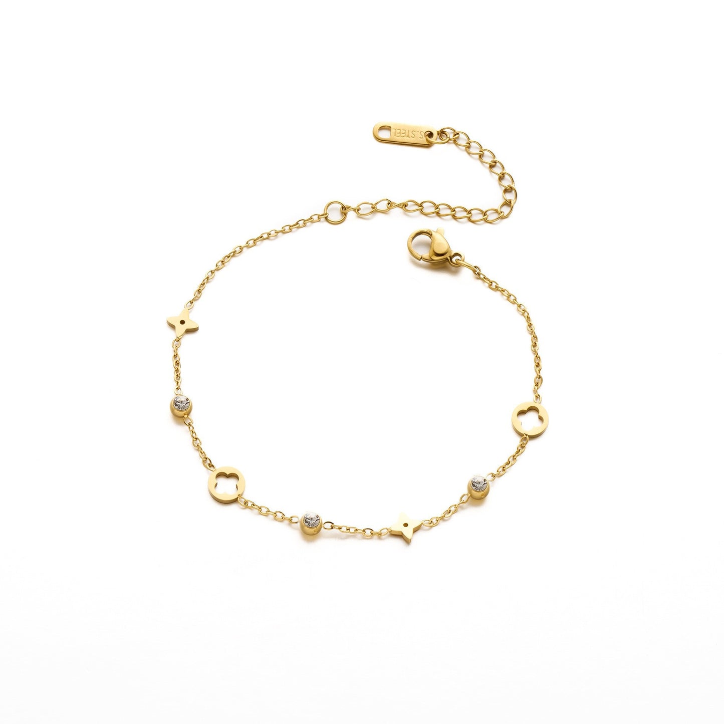 Women's 18K Color-Diamond Four-Leaf Flower Bracelet