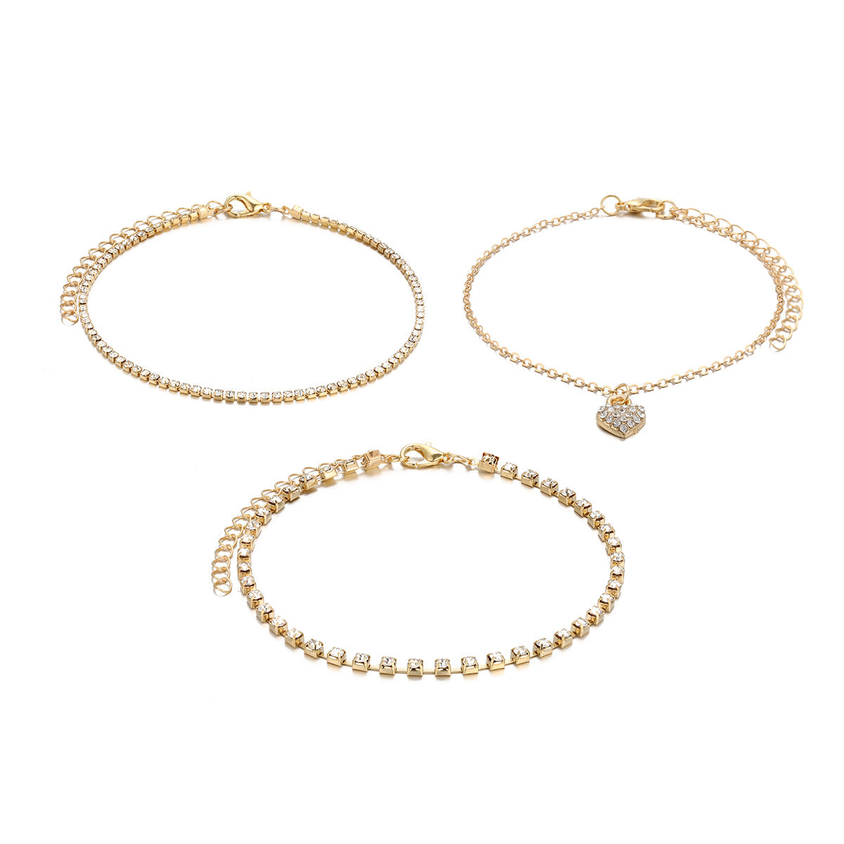 Zircon Love Anklet 3-Piece Set