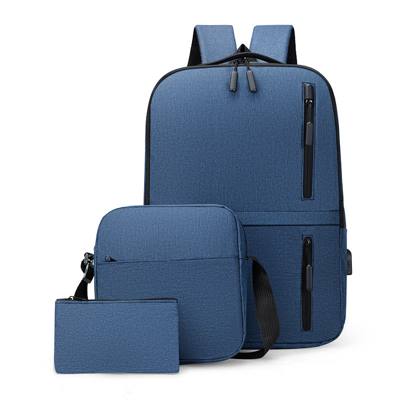 Three-piece USB casual backpack computer bag