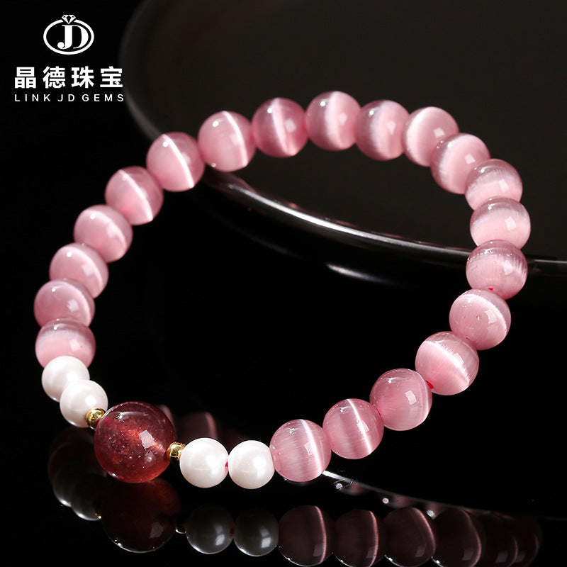 Pulsera de cuentas de cristal con transferencia de fresa y ópalo morado