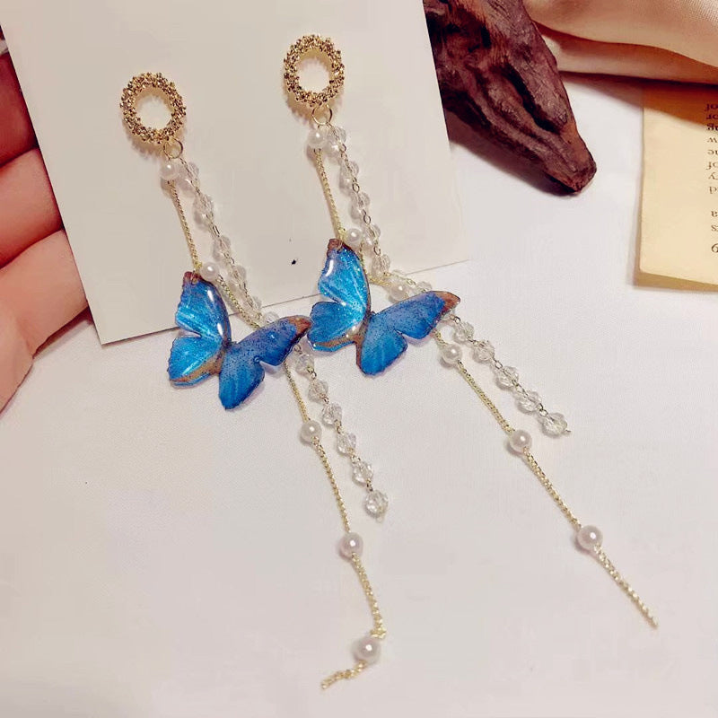 Pendientes largos con flecos de mariposa con temperamento