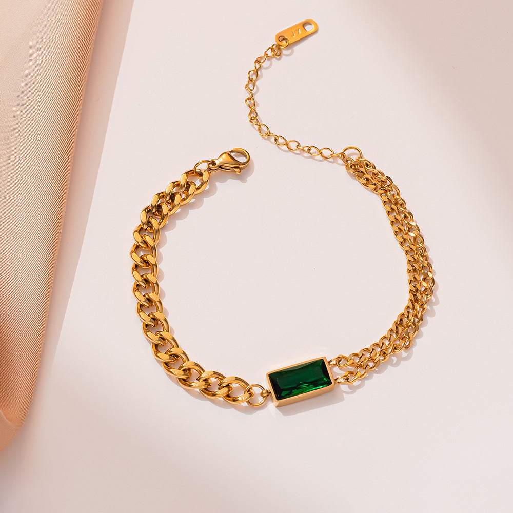Aço titânio moda ins estilo nicho design esmeralda personalidade simples pulseira feminina mão jóias
