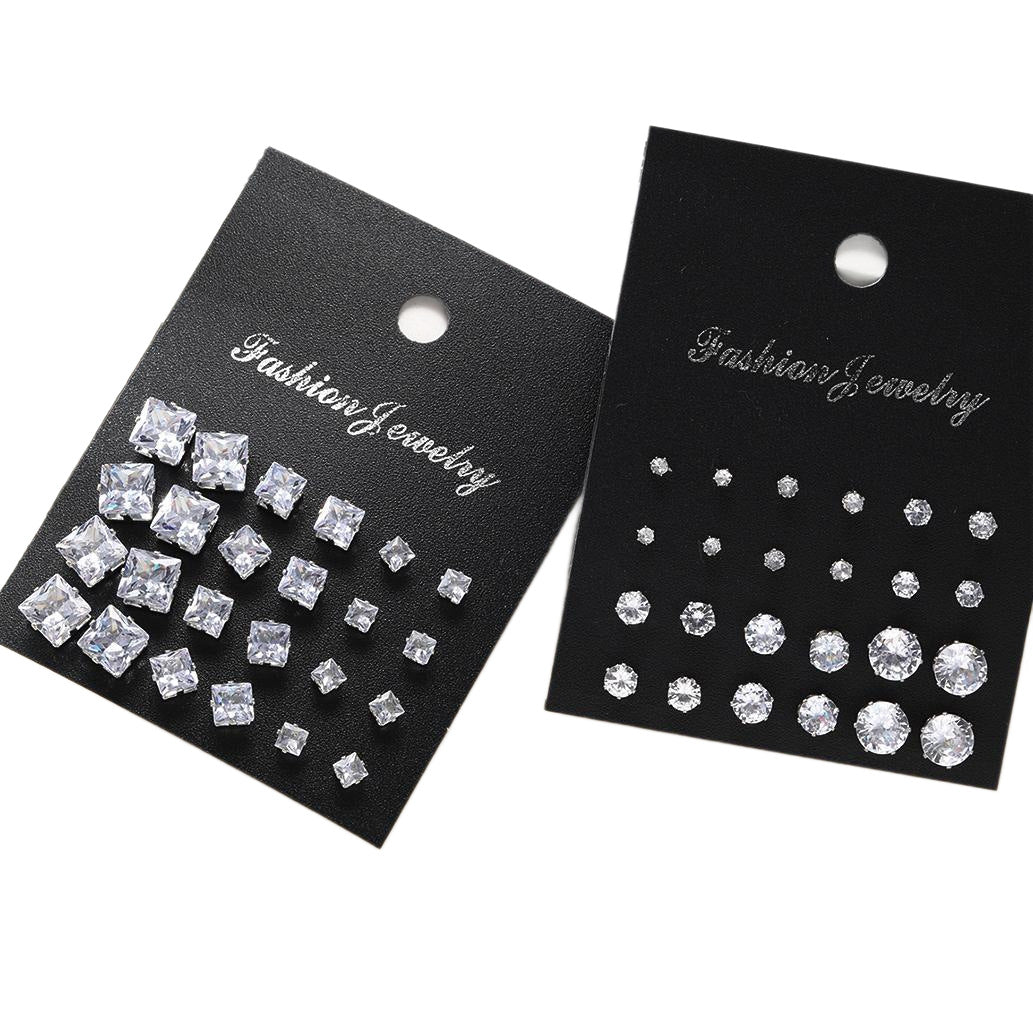 12 Pairs Zircon Earring Set
