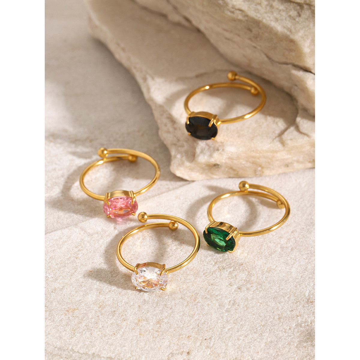 Pink Zirconia Adjustable Titanium Steel Ring