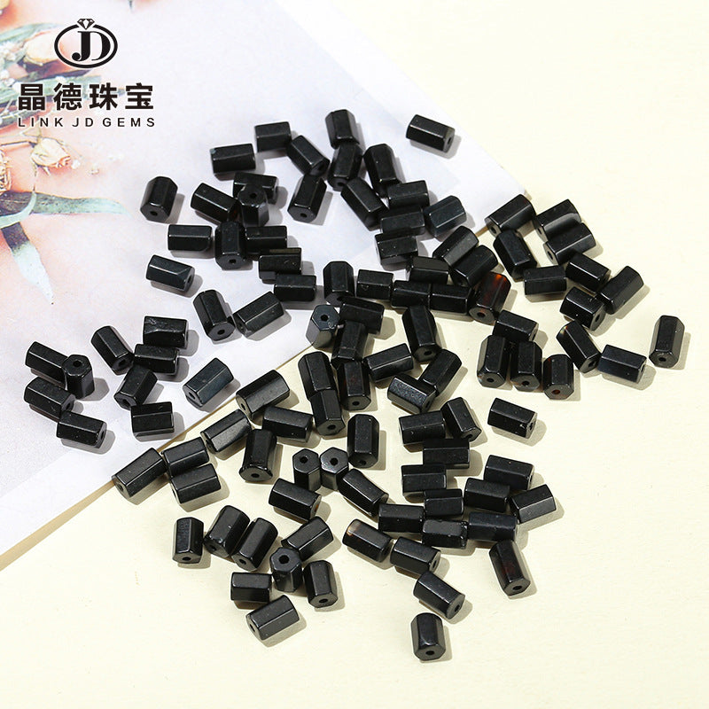 7 * 4 matte natural black agate hexagonal loose beads