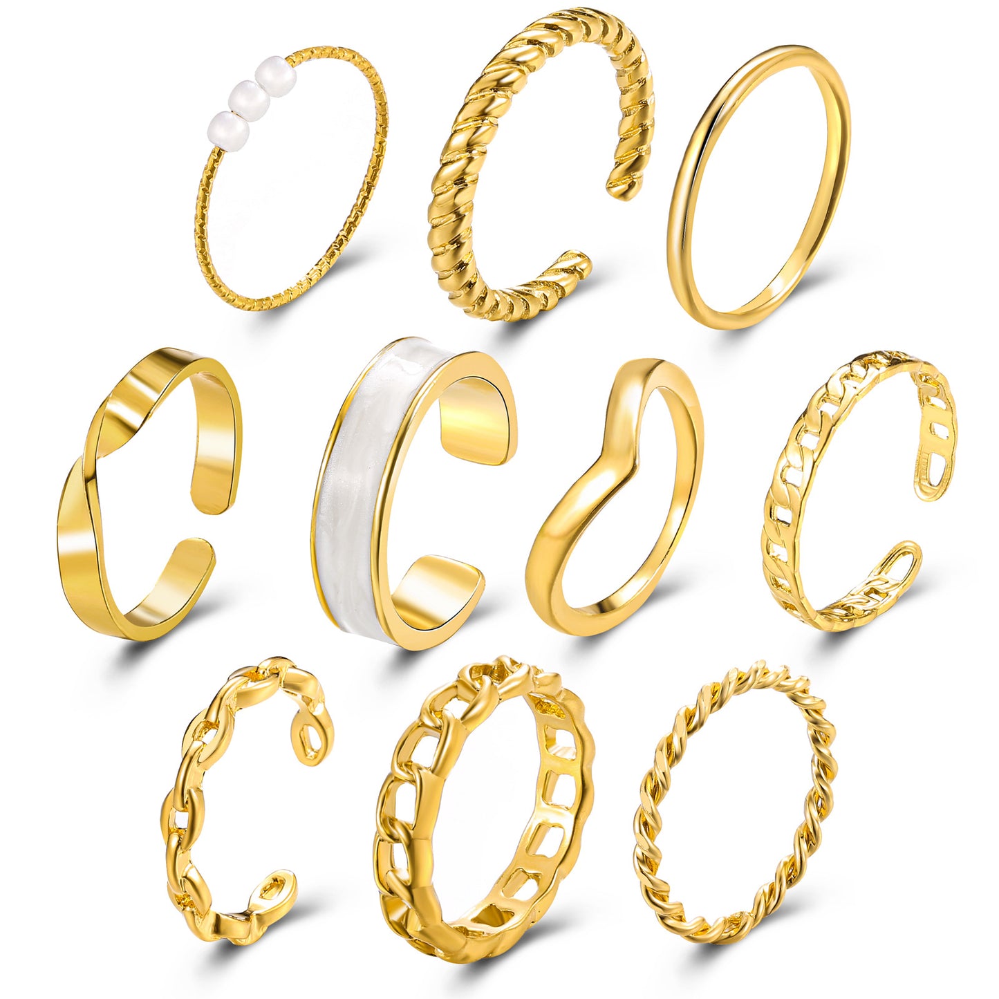10-Piece Retro Imitation Pearl Ring Set