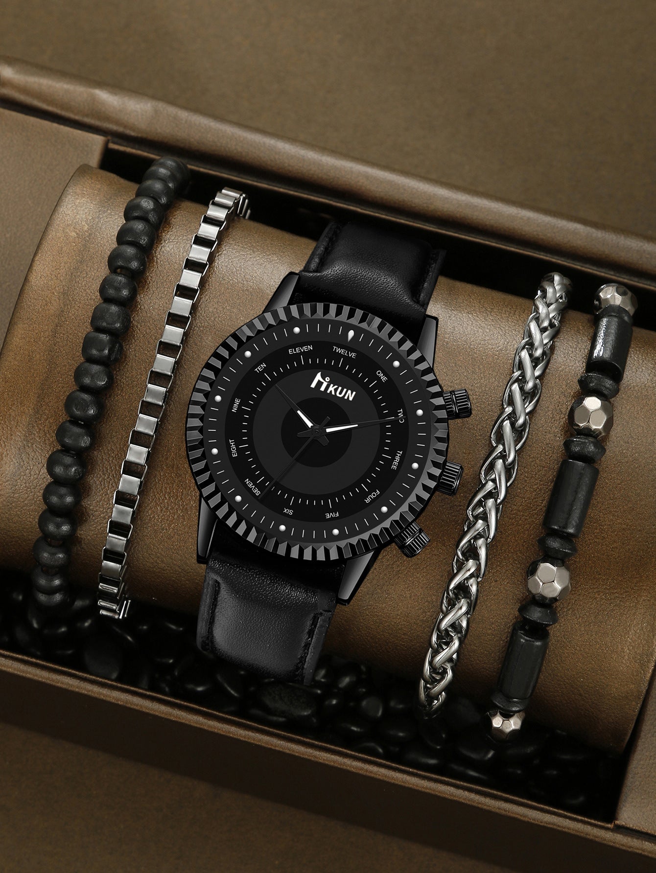 Men's Watch Sports Bracelet Knitted Set