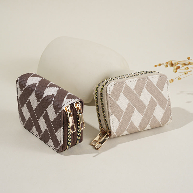 Portable double zipper multi-card wallet