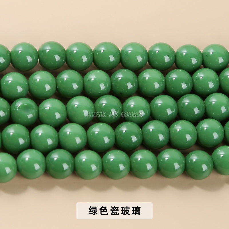 Perlas de vidrio de porcelana de color, perlas redondas de imitación de jade, perlas sueltas
