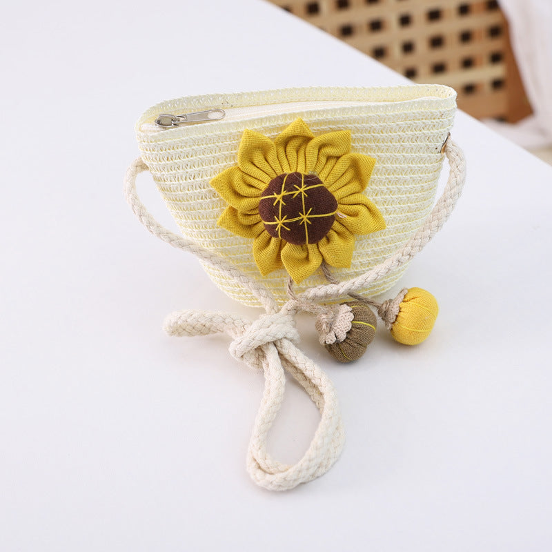 Girls' Summer Fisherman Straw Bag Set Stylish Cute Floral Sun Protection