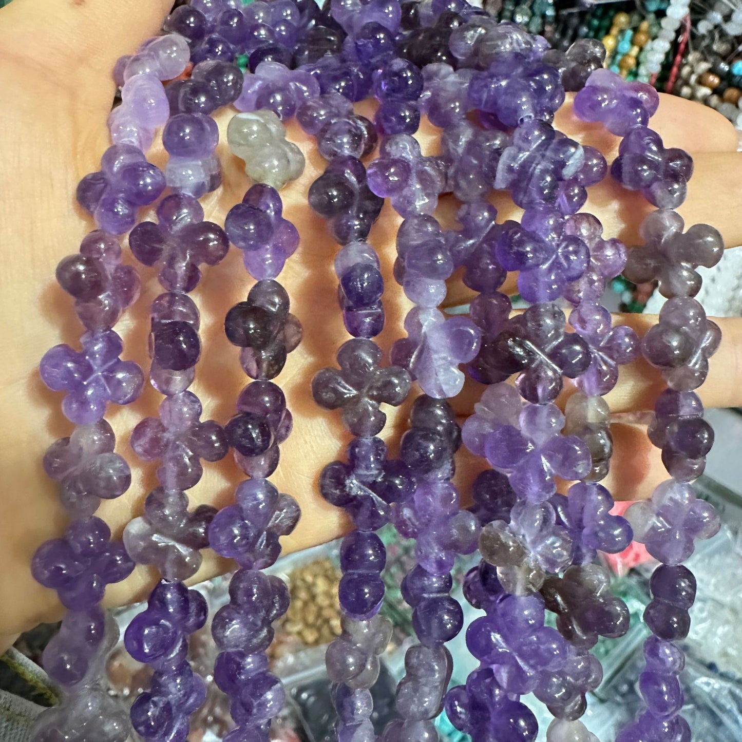 14mm natural double-sided four-leaf clover beads