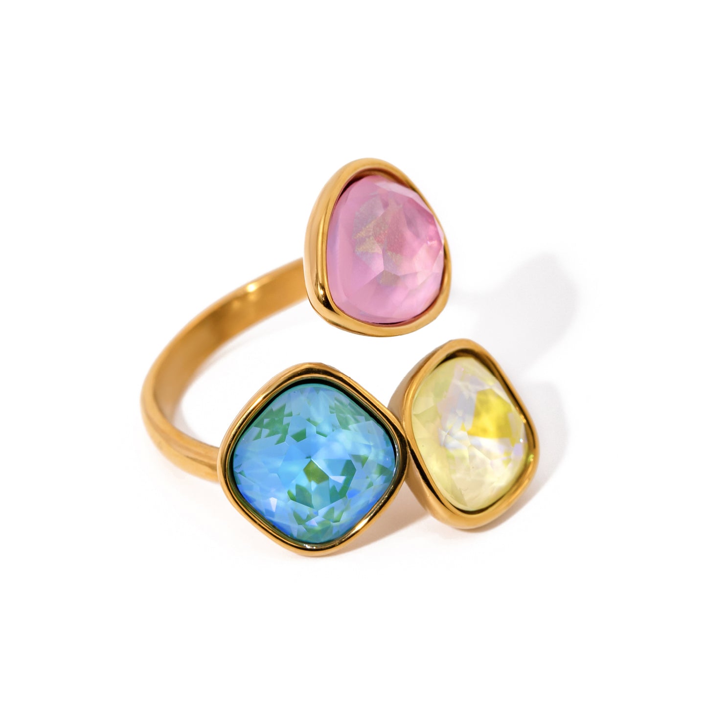 Three-color rhinestone open titanium steel ring