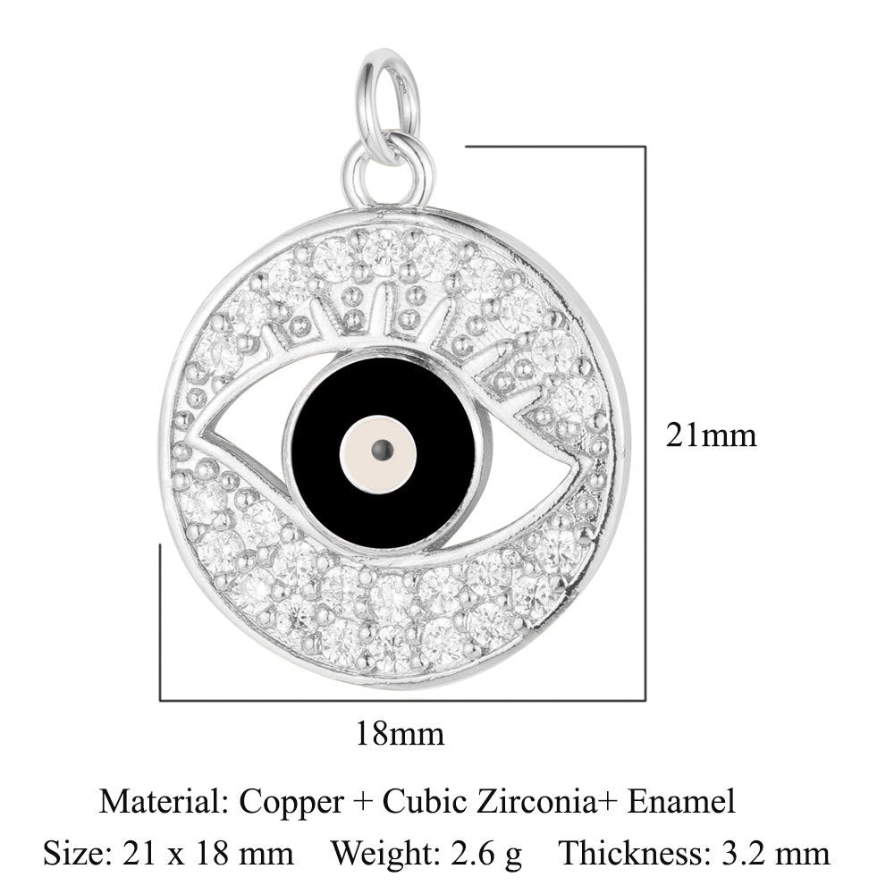 Colgante de cobre y circonita con forma de ojo del diablo y siete cuentas