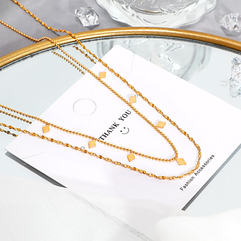 Sequined double stacked titanium steel necklace