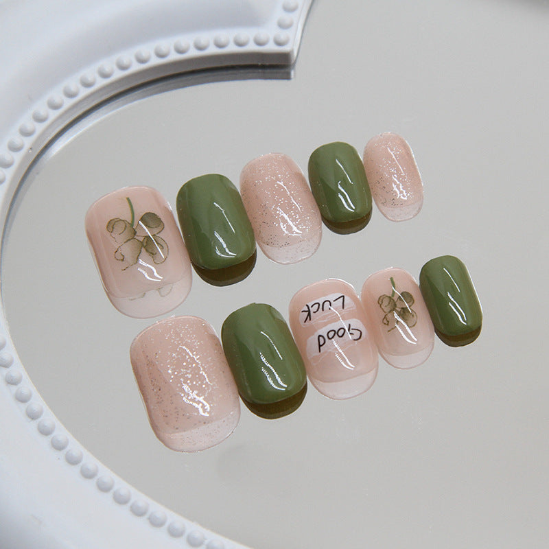Spring Summer Fresh Green Short Square Nail Stickers