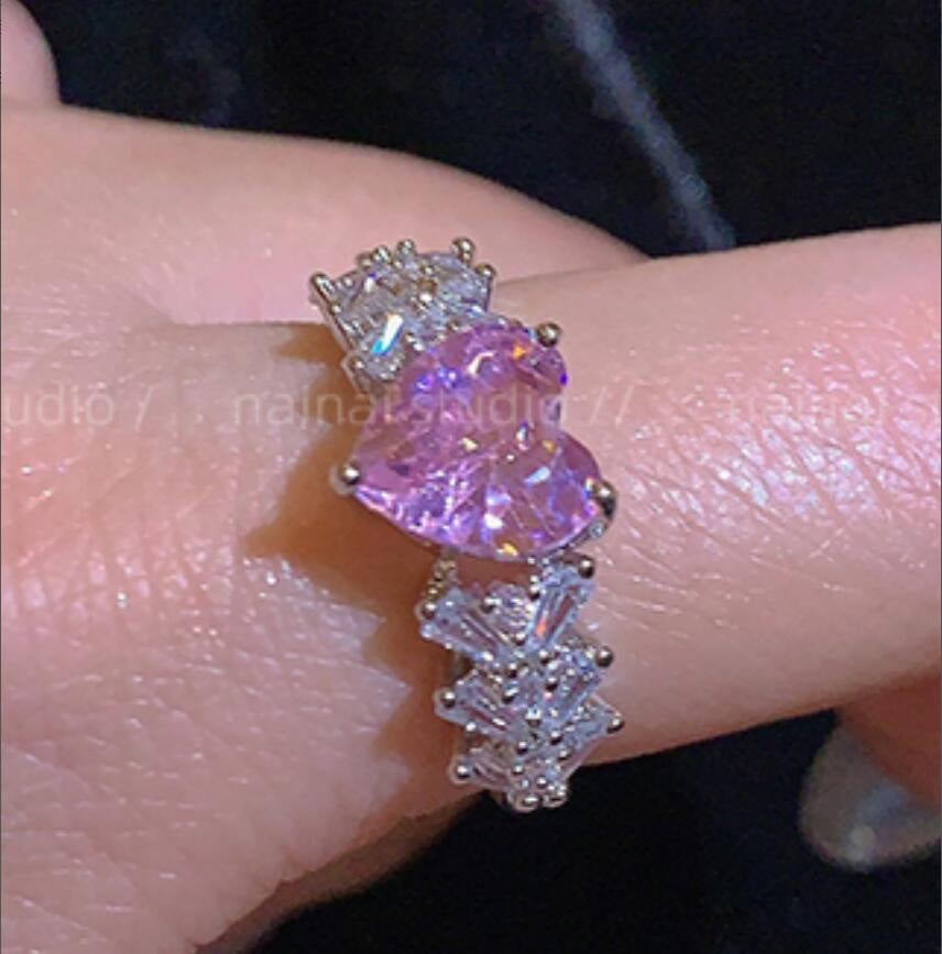 Pink Diamond Bow Heart Ring