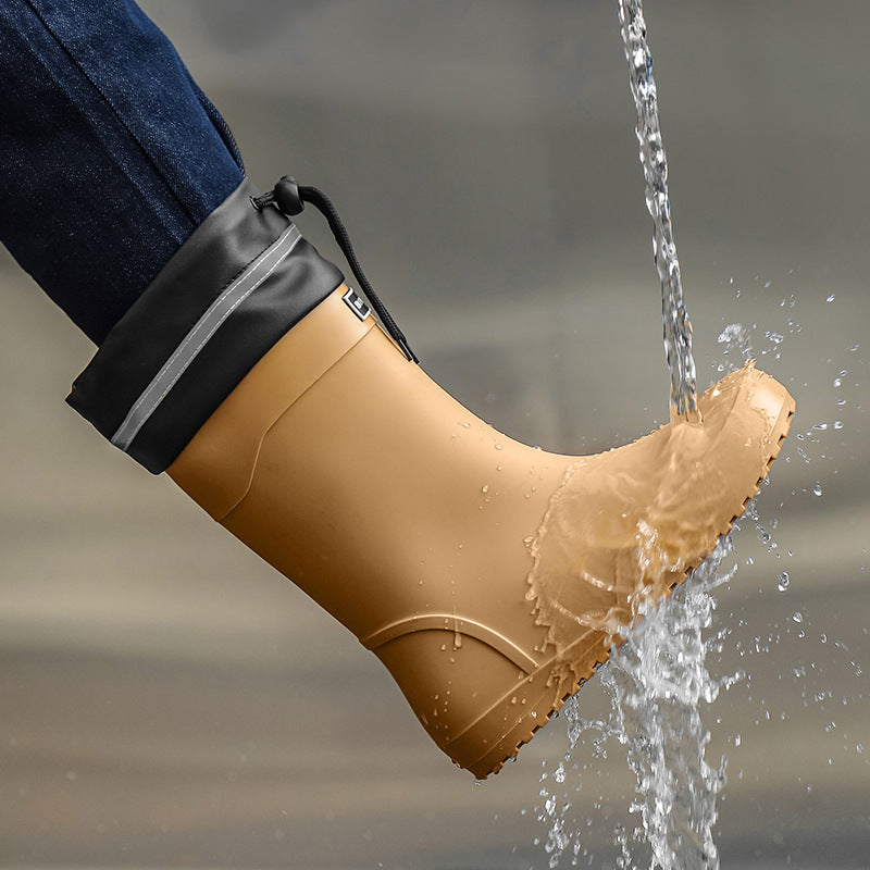 Rain shoes men's elastic belt leather mouth waterproof