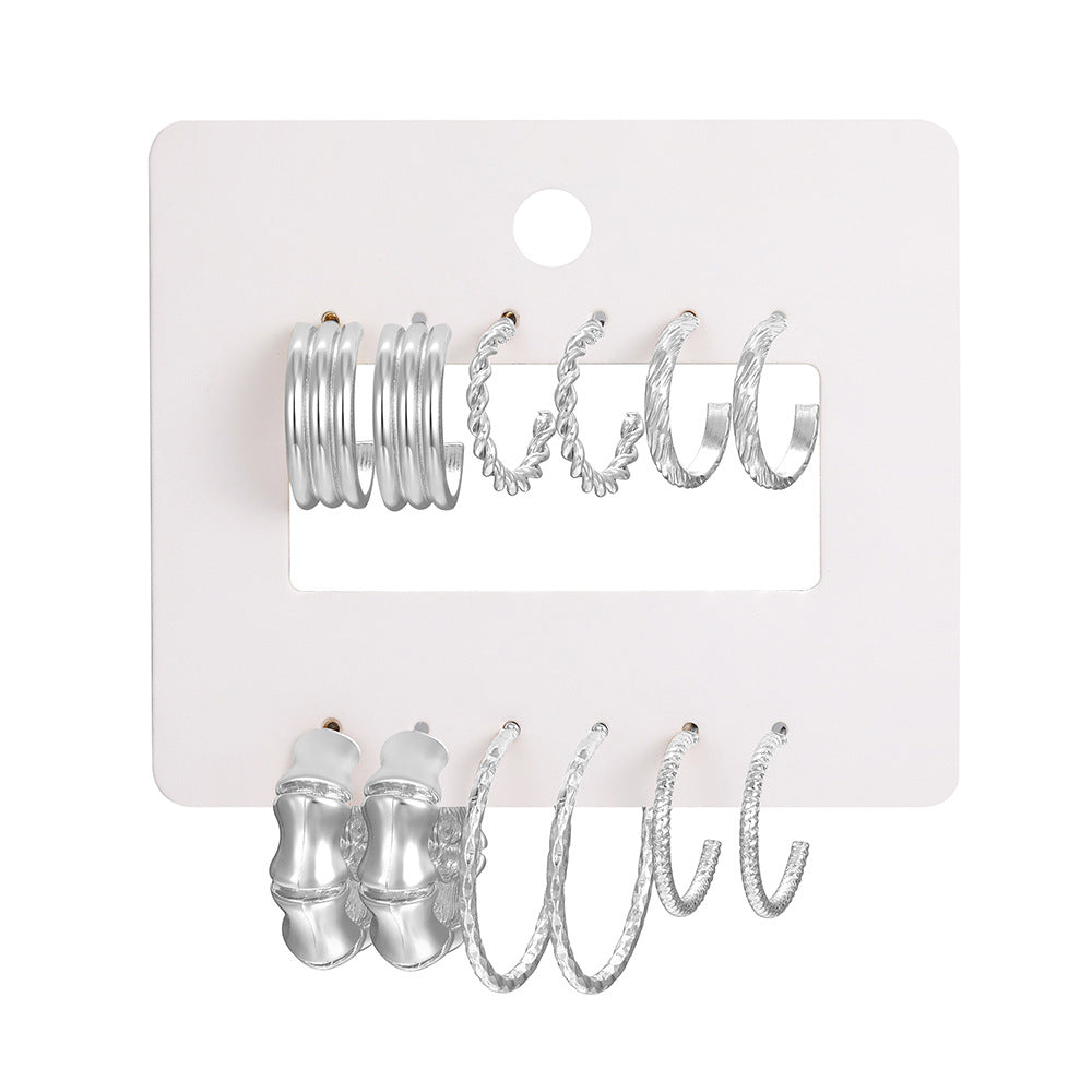 6-Piece C-Shaped Bamboo Earring Set