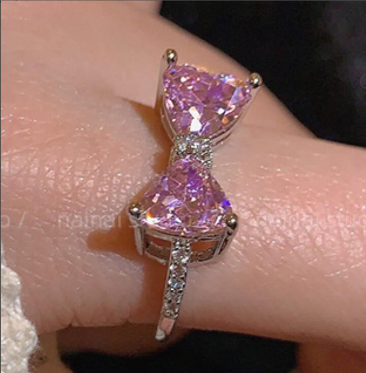 Pink Diamond Bow Heart Ring