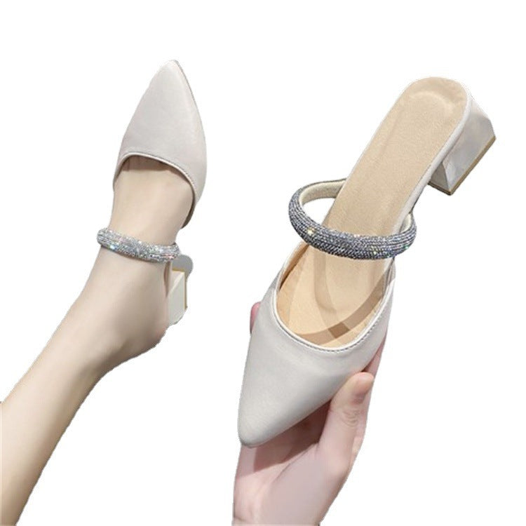 Thick Heel Pointed Shoes Fashion Rhinestones