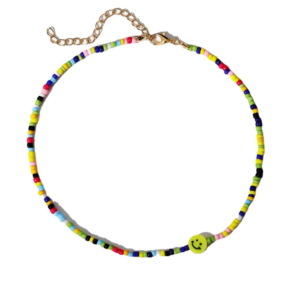 Handmade Smiley Face Beaded Necklace