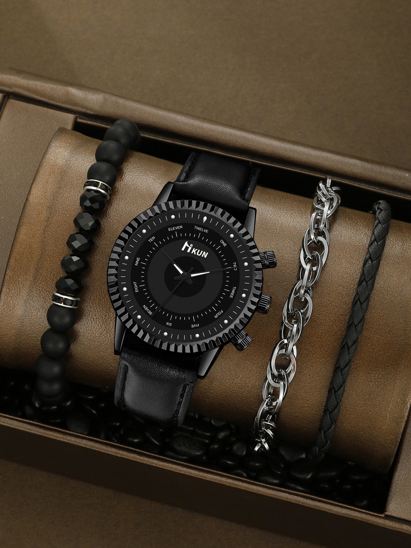 Men's Watch Sports Bracelet Knitted Set