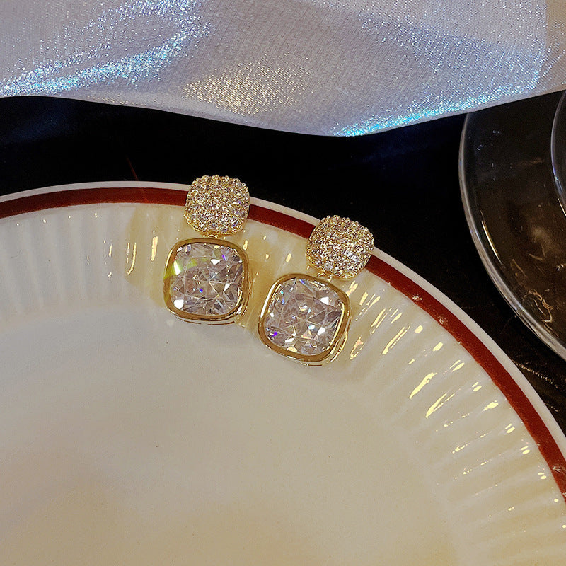 Simple square zircon stud earrings