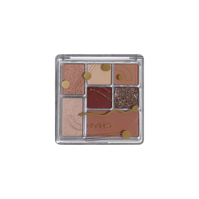 Paleta combinada de sombras de ojos de siete colores con resaltador