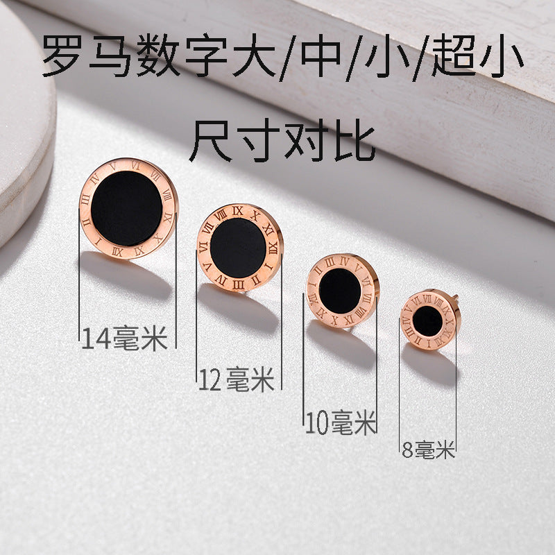 Round black Roman numerals stud earrings