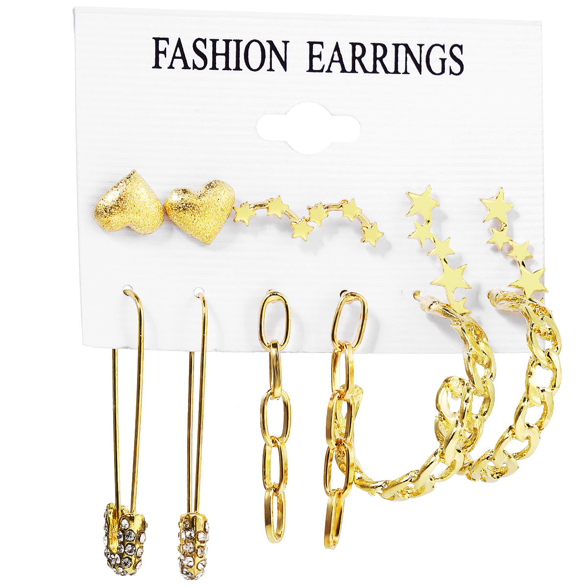 Metal Chain Stud Earring Set (6 Pairs)