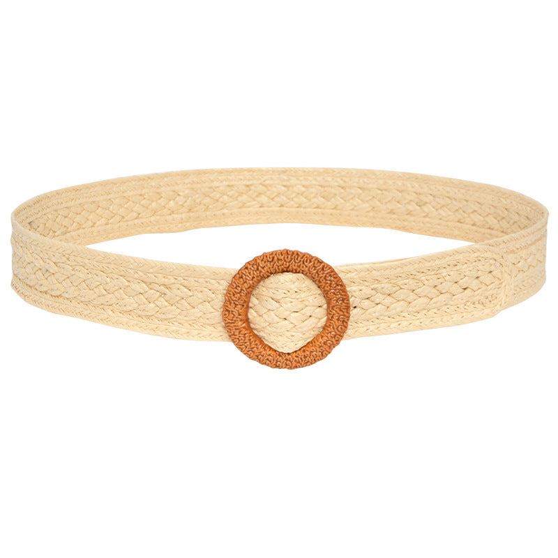 Round Buckle Braided Belt Women's Round Square Buckle