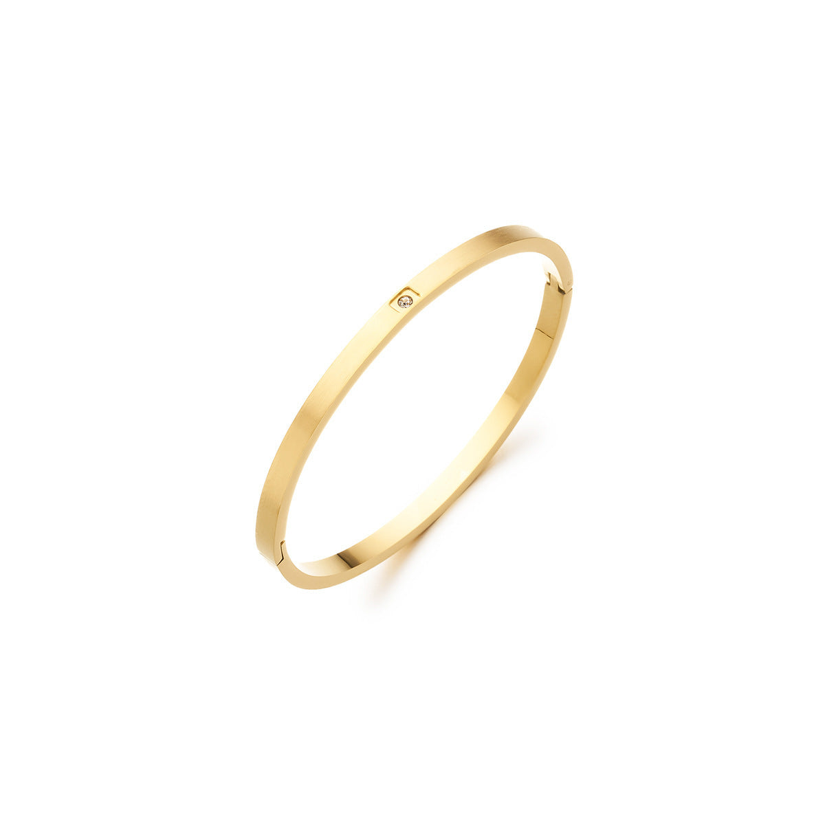 18K Gold-Plated Single Diamond Open Bracelet — 4mm Narrow