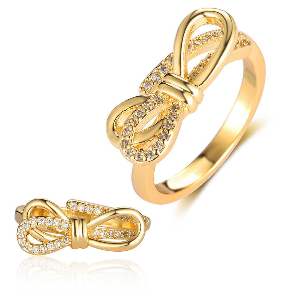 Pearl Flower Love Lock Bow Ring